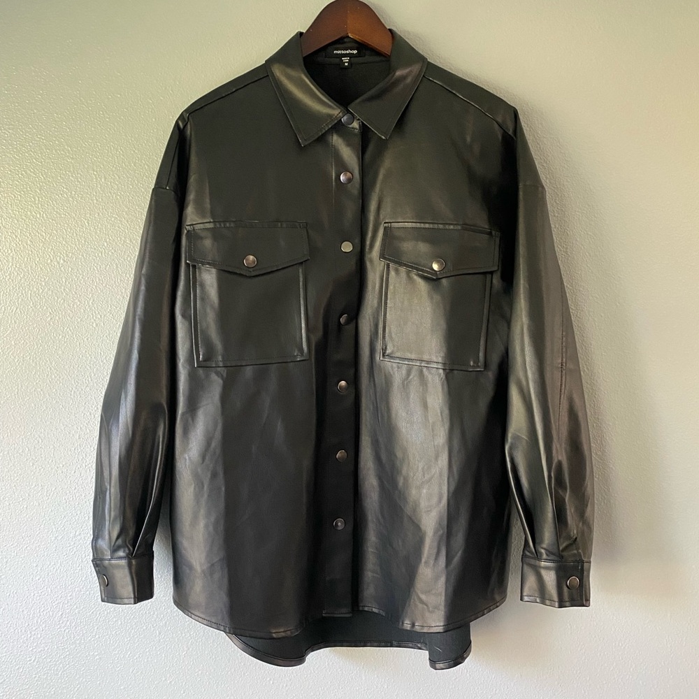 Black Faux Leather Shacket